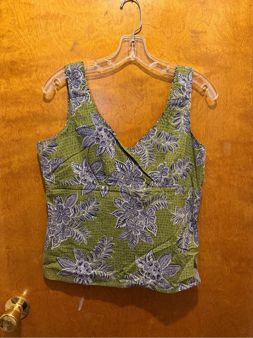 Talbots green tropical floral fitted side zip sleeveless blouse tank top small